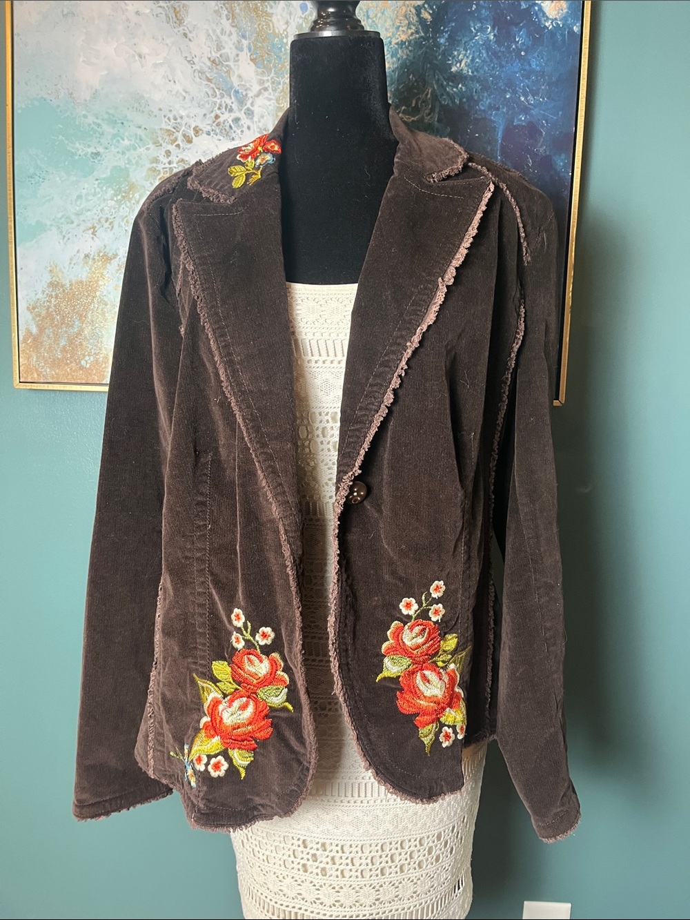 Vintage Y2K Corduroy Blazer with Rose Embroidery - Picture 8 of 9